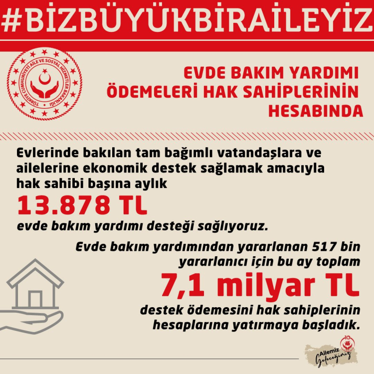 Evde Bakım Yardımı Hesaplara Yatırılmaya Başlandı