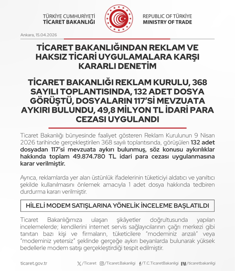 Reklam Kurulu’ndan 49,7 Milyon Liralık Ceza!