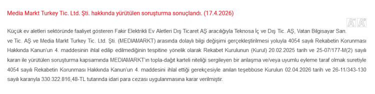 Rekabet Kurumu’ndan MediaMarkt’a Rekor Ceza