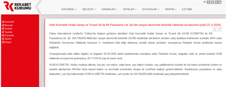 Rekabet Kurulu Hobi Kozmetik’i İncelemeye Aldı